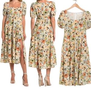 Floral Puff Sleeve Midi Dress